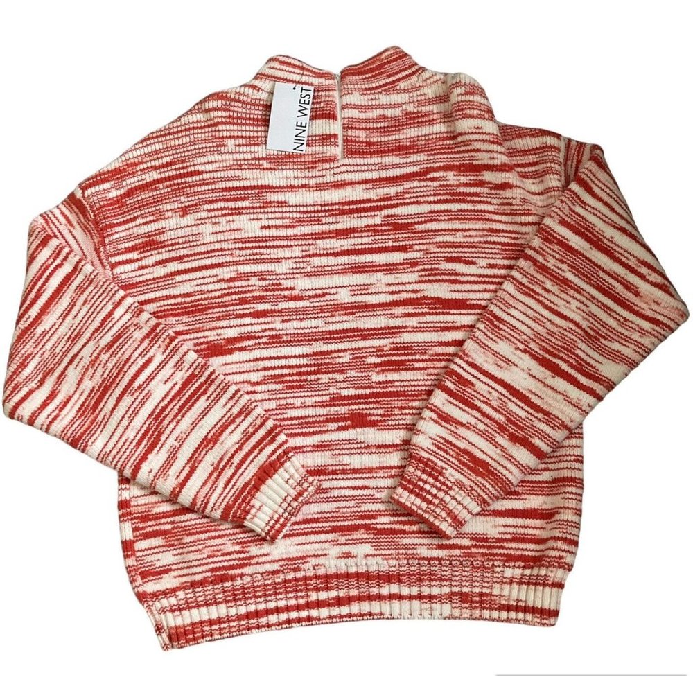 Nine West Coral Orange & White Stripe Sweater Top Womens Medium NWT Cotton Blend - Picture 3 of 6